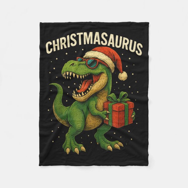 Cobertor De Velo Boys Christmasaurus Christmas Dinosaur Dino Family (Frente)