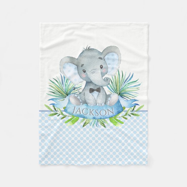 Cobertor De Velo Boys Personalizados Elephant Baby Blanket (Frente)
