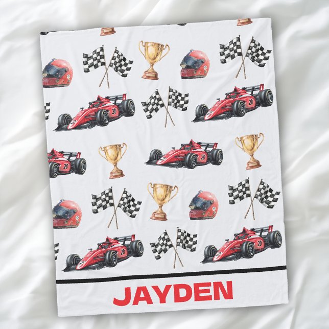 Cobertor De Velo Boys Red Racing Car Personalised Blanket (Criador carregado)