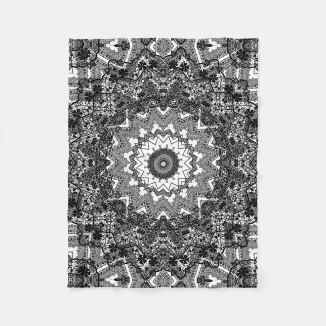 Cobertor De Velo Branco preto, trabalho aberto, mandala (Frente)