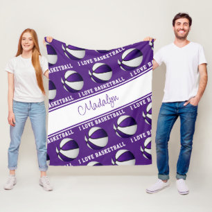 Cobertor De Velo branco roxo Eu adoro basquetebol meninas decoração
