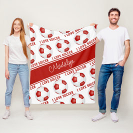 Cobertor De Velo branco vermelho adoro o padrão de texto do futebol