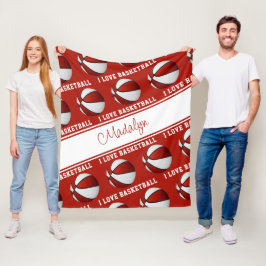 Cobertor De Velo branco vermelho eu amo basquetebol meninas decoraç