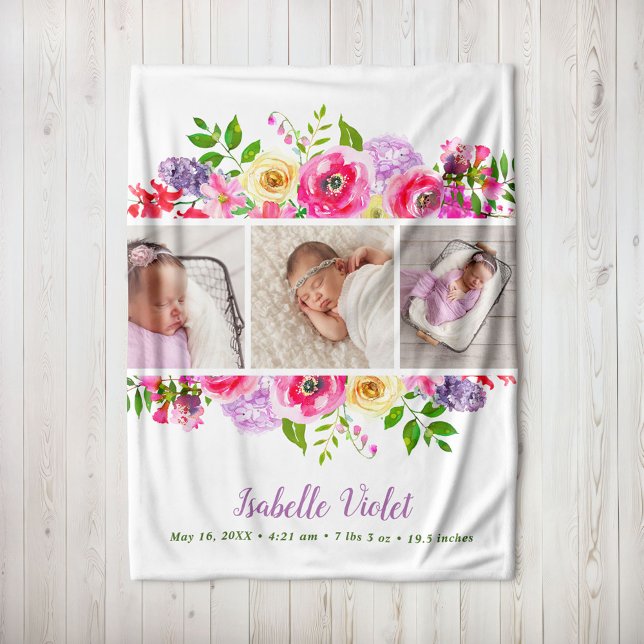 Cobertor De Velo Bright Blooms 3 Photo Baby Name (Criador carregado)