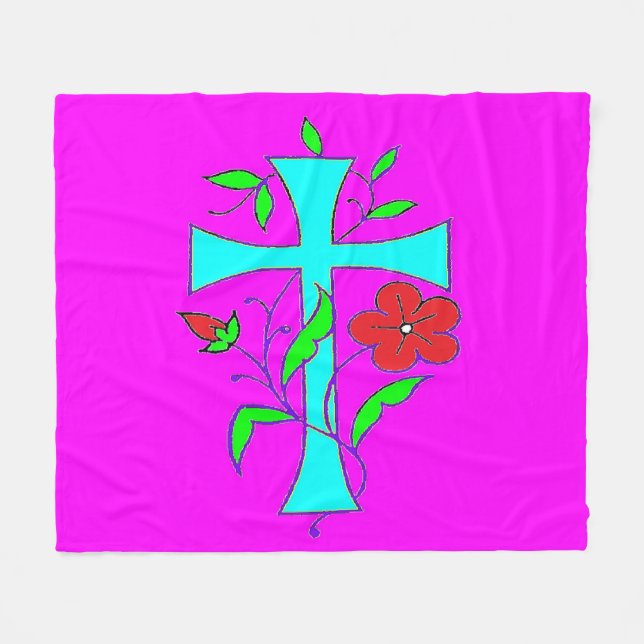 COBERTOR DE VELO BRIGHT BUST CROSS DESIGN COM FLORES (Frente (Horizontal))