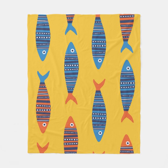 Cobertor De Velo Bright fishes seamless pattern. Seaside hand drawn (Frente)