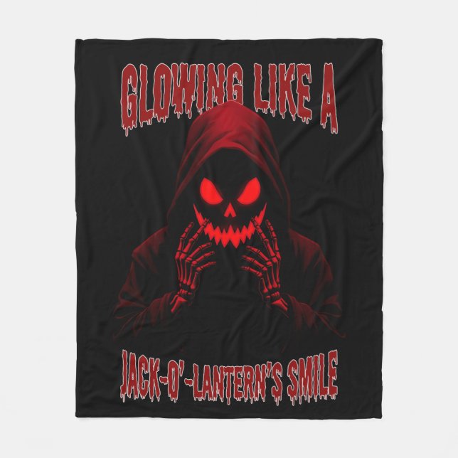 Cobertor De Velo Brilhando como um sorriso de Jack-o-Lanterna (Frente)