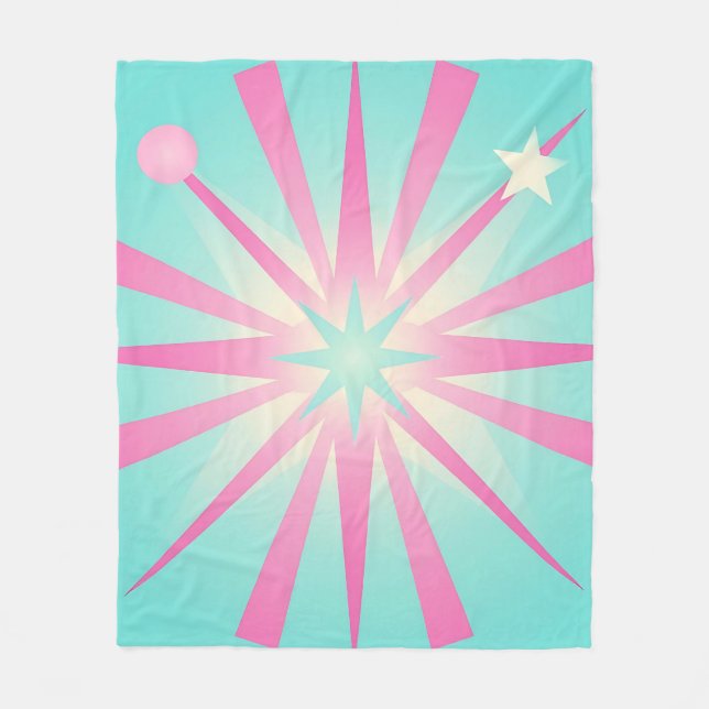Cobertor De Velo Brilho Retro Estrela Explosão Rosa-Menta (Frente)