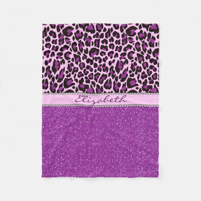 Cobertor De Velo Brilho roxo personalizado do impressão do leopardo (Frente)