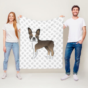 Cobertor De Velo Brindle Boston Terrier Cute Cartoon Dog & Paws