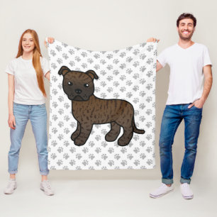 Cobertor De Velo Brindle English Staffie Cute Cartoon Dog & Paws