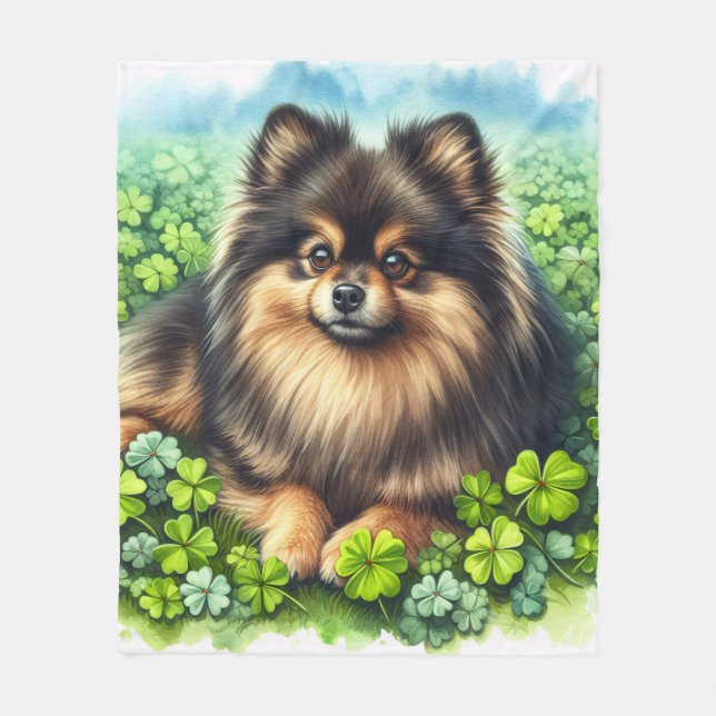 Cobertor De Velo Brindle Sable Pomeranian Green Shamrock (Frente)