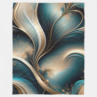 Cobertor De Velo Brisa Dourada - Fluxo Abstrato em Verde-Azul e Dou