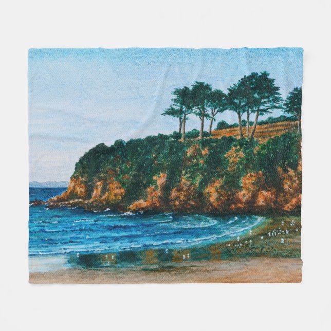 Cobertor De Velo Brittany Rocky Coast Beach Acrylic Painting, aconc (Frente (Horizontal))