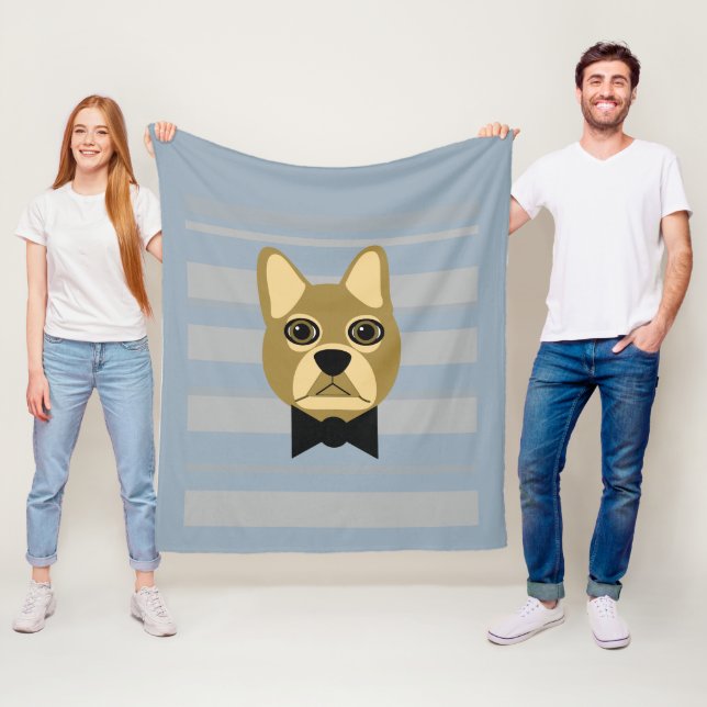 Cobertor De Velo Brown Frenchie Bulldog, Stripes (In Situ)