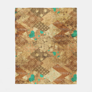 Cobertor De Velo Brown Grunge Quilt Stars Hearts