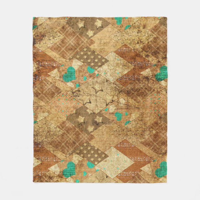Cobertor De Velo Brown Grunge Quilt Stars Hearts (Frente)