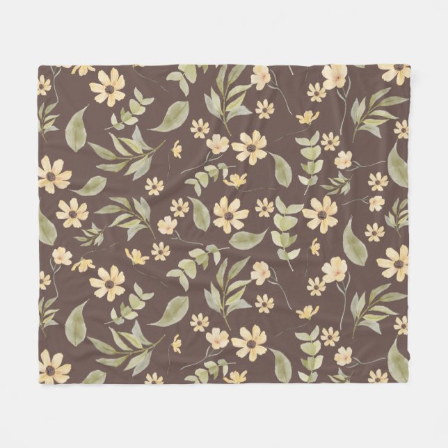 Cobertor De Velo Brrown Whimsy Retro Floral  (Frente (Horizontal))