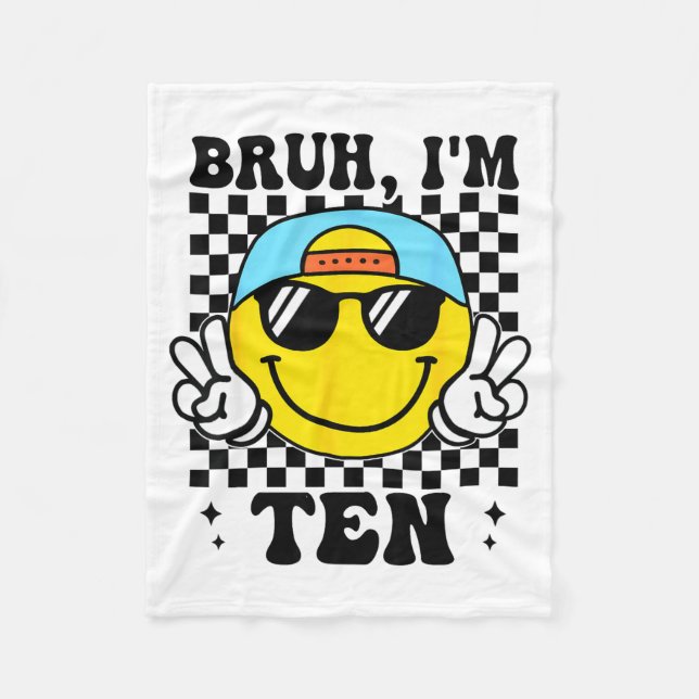 Cobertor De Velo Bruh I'm Ten 10 10th Birthday Groovy Boys Girls 10 (Frente)