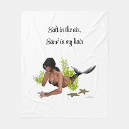 Cobertor De Velo Brunette Mermaid com Starfish Fleece Blanket