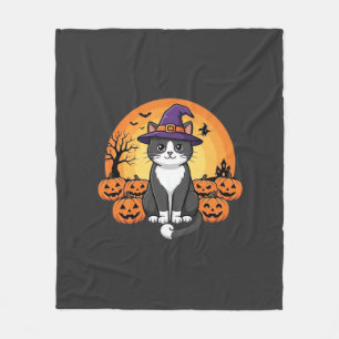 Cobertor De Velo Bruxa de Halloween Gato Abóbora Lua Desenho_1