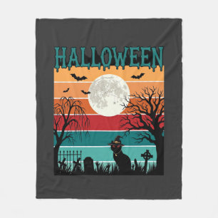 Cobertor De Velo Bruxa de Halloween Gato Teia de Aranha Lua Cemitér