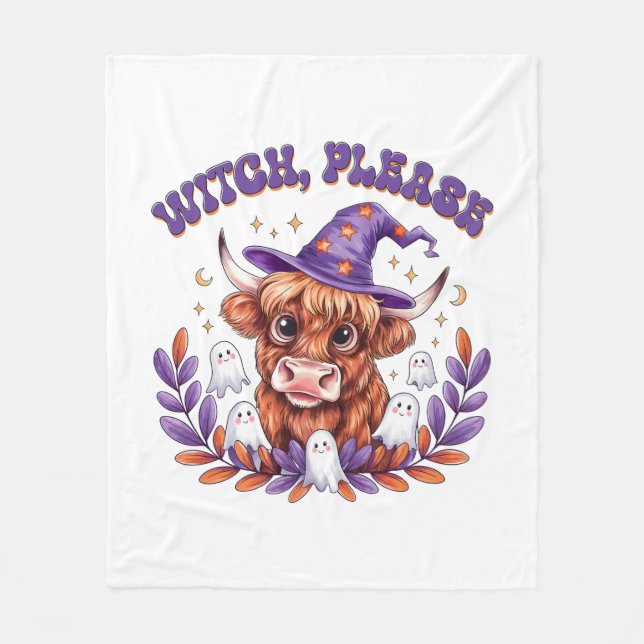 Cobertor De Velo Bruxa, por favor, Highland Cow Halloween (Frente)
