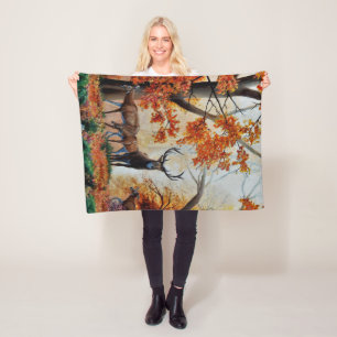 Cobertor De Velo Buck Deer e pomba na floresta/design do outono