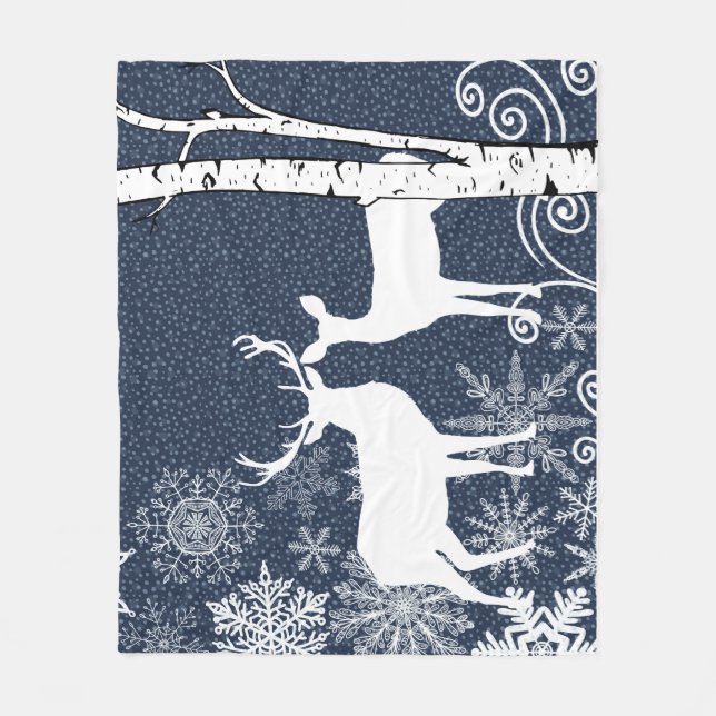 Cobertor De Velo Buck e Doe Deer Birch Forest Fleece Blanket (Frente)