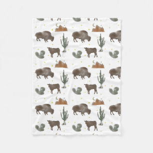 Cobertor De Velo Buffalo Bison Baby Calf Desert Cactus Stars