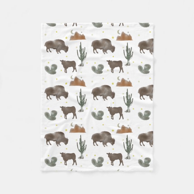 Cobertor De Velo Buffalo Bison Baby Calf Desert Cactus Stars (Frente)
