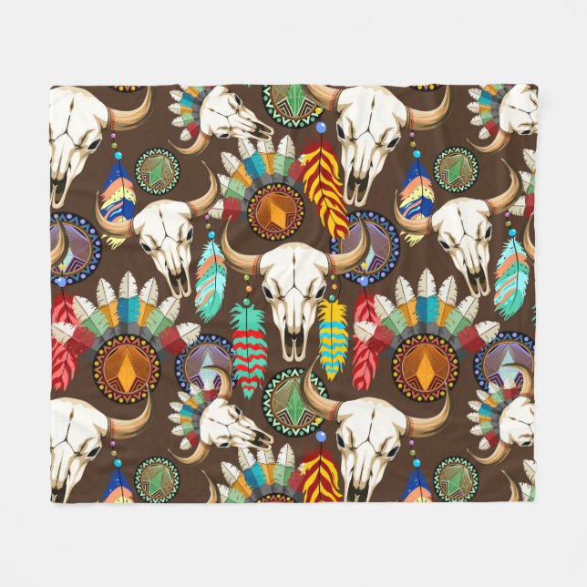 Cobertor De Velo Buffalo Skull Native American Emblem (Frente (Horizontal))