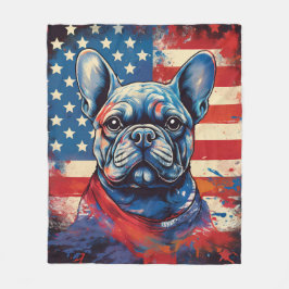 Cobertor De Velo Buldogue Francês e Bandeira Americana Incomodada