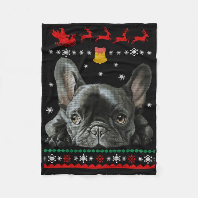 Cobertor De Velo Buldogue Francês| Feliz Natal Com O Frenchie (Frente)