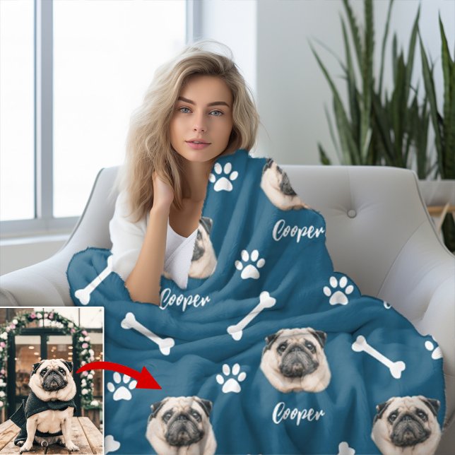 Cobertor De Velo Buldogue Francês, Pet Personalizado de Azul Oceâni (Criador carregado)