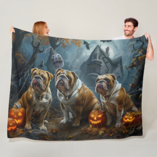 Cobertor De Velo Buldogue Halloween Night Doggy Delight