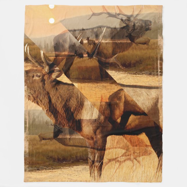 Cobertor De Velo Bull Elk Sunrise Collage (Frente)