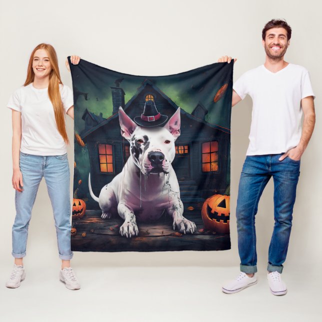 Cobertor De Velo Bull Terrier Pumpkins Halloween Scary (In Situ)