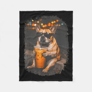Cobertor De Velo Bulldog engraçado bebendo café gelado meme de anim