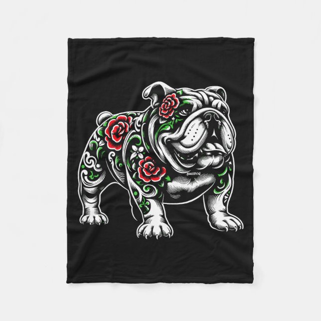 Cobertor De Velo Bulldog Floral Red Rose Mens Womens  (Frente)