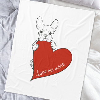Cobertor De Velo Bulldog Francês Bonito com Coração Vermelho