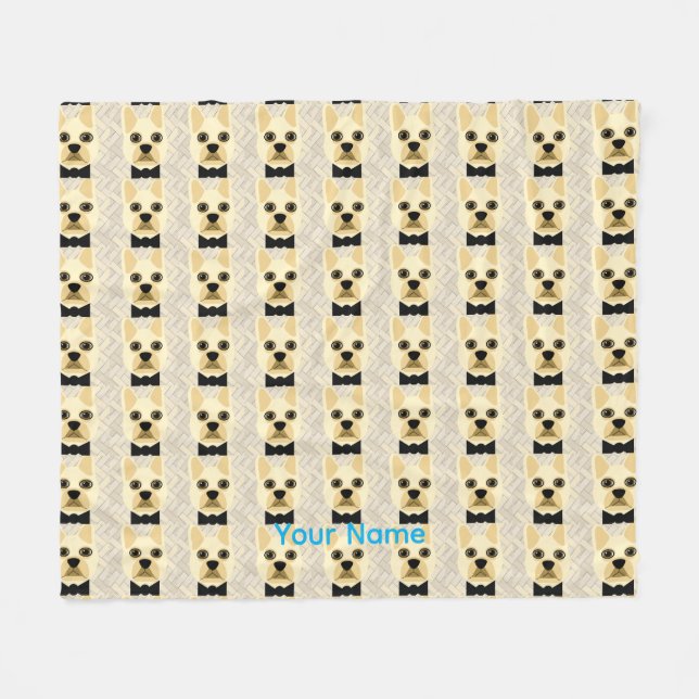 Cobertor De Velo Bulldog Francês com Bowtie, Herringbone Beige (Frente (Horizontal))