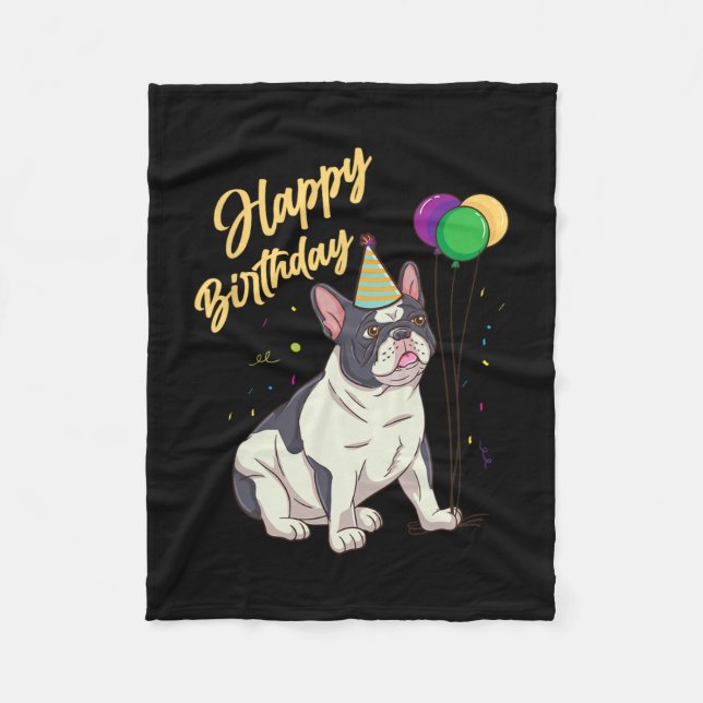 Cobertor De Velo Bulldog Francês de Aniversário (Frente)