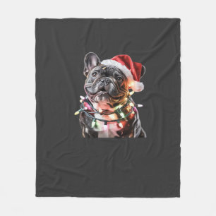 Cobertor De Velo Bulldog Francês de Chapéu de Papai Noel Envolvido