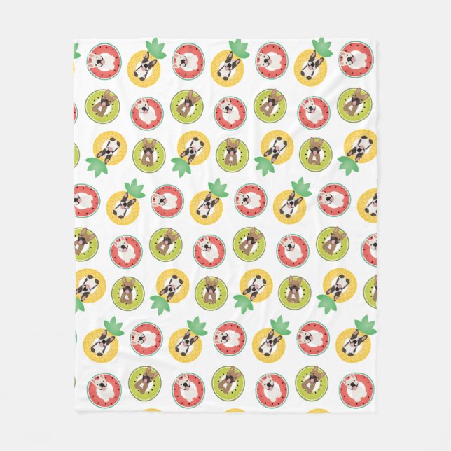 Cobertor De Velo Bulldog Francês Em Padrões De Piscina De Fruta (Frente)