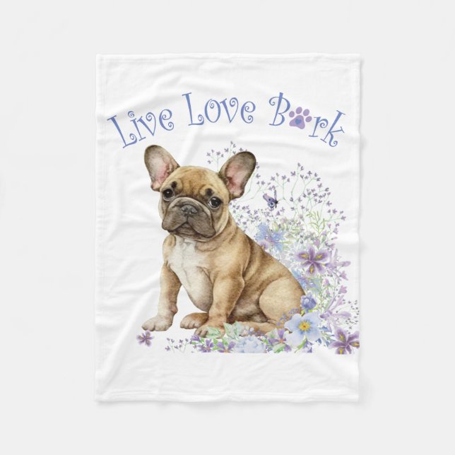 Cobertor De Velo Bulldog Francês Floral (Frente)