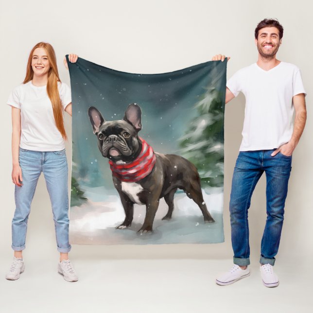 Cobertor De Velo Bulldog Francês na Neve Natal (In Situ)