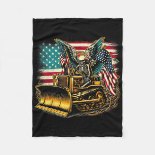 Cobertor De Velo Bulldozer Bandeira Americana Halloween Caveira