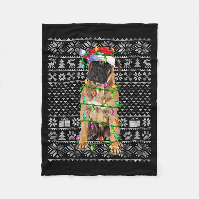 Cobertor De Velo Bullmastiff Christmas Lights Ugly Sweater Funny Pe (Frente)