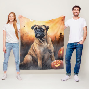 Cobertor De Velo Bullmastiff de Halloween com Abóboras Assustador